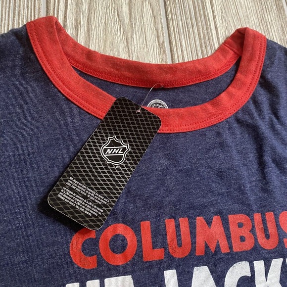 NHL Columbus Blue Jackets Logo Ringer Tee Men’s L Blue Soft Hockey CBJ NWT - Picture 3 of 9